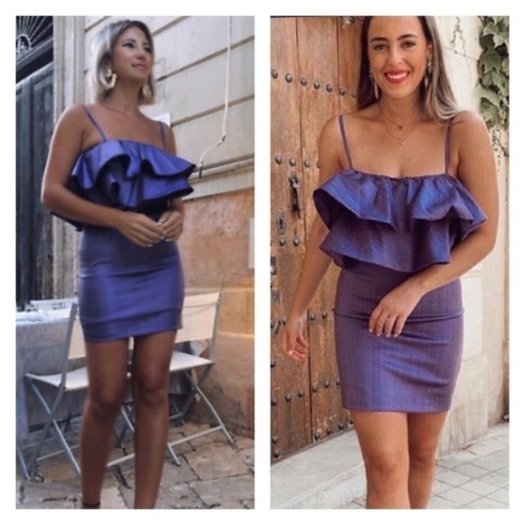 ZARA Blogger Favorite Metallic Purple Ruffle Mini Dress Size XS Party Flirty - Picture 10 of 12